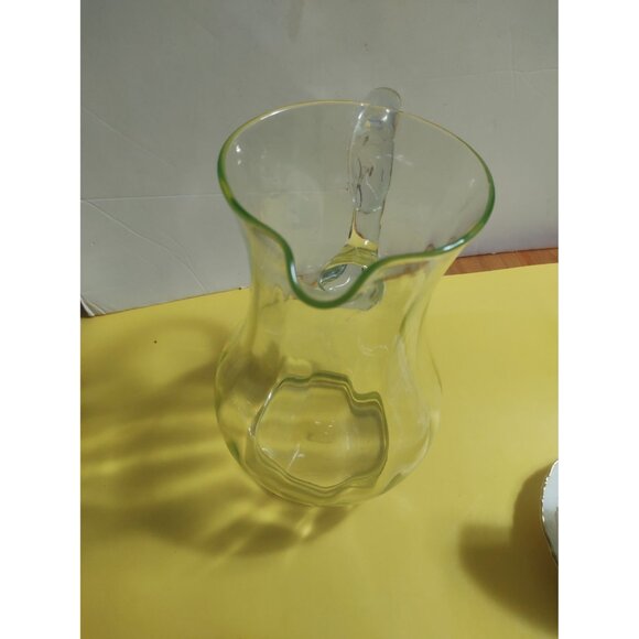 Large Antique vaseline uranium glass art deco water pitcher 9", ca 1930 - Picture 10 of 10